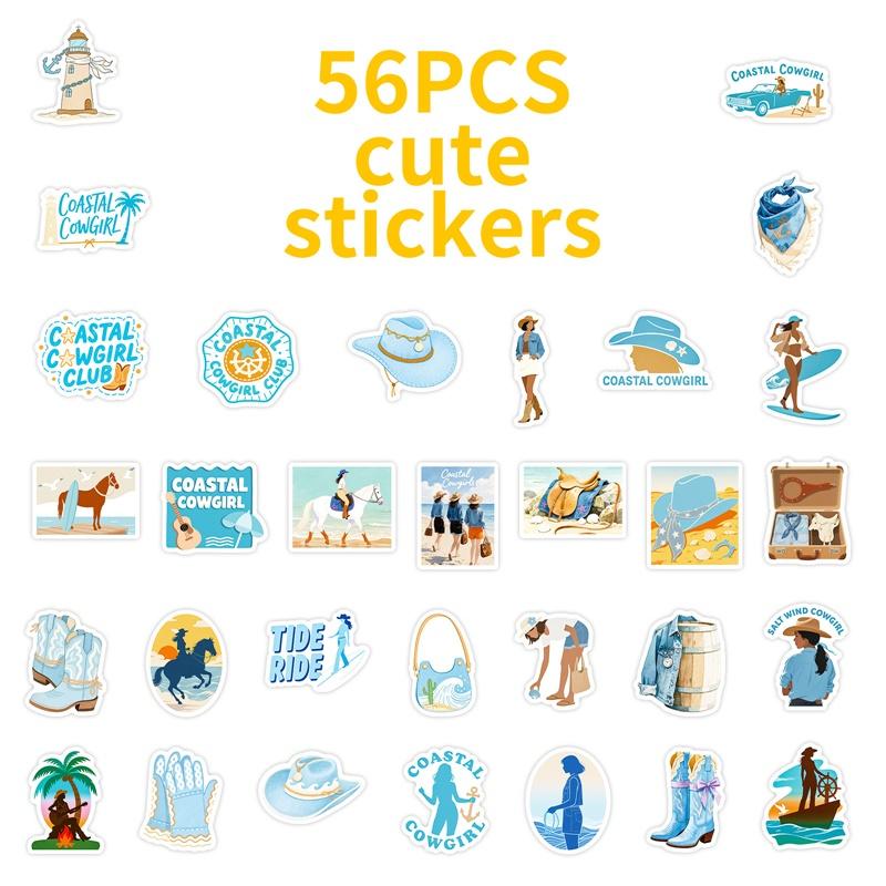 103056Pcs Kawaii Blue Seaside Life Pvc Sticky Stickers Aesthetic Diy Colored Phone Laptop Luggage Skateboard Graffiti Decals