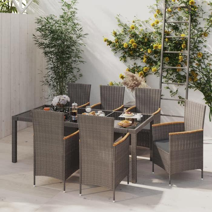 Maison Exclusive - Ensemble à manger d'extérieur 7 pcs et coussins Résine tressée