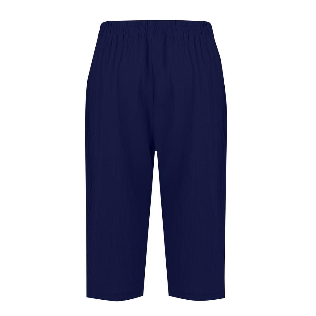 Linen Pants For Women Casual Color Pants Color 3/4 Trousers High Waisted With Pocket