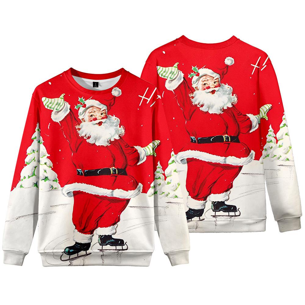 Europe, America, autumn and winter new Christmas versatile crew neck sweater 3D digital printing Santa loose long-sleeved jacket