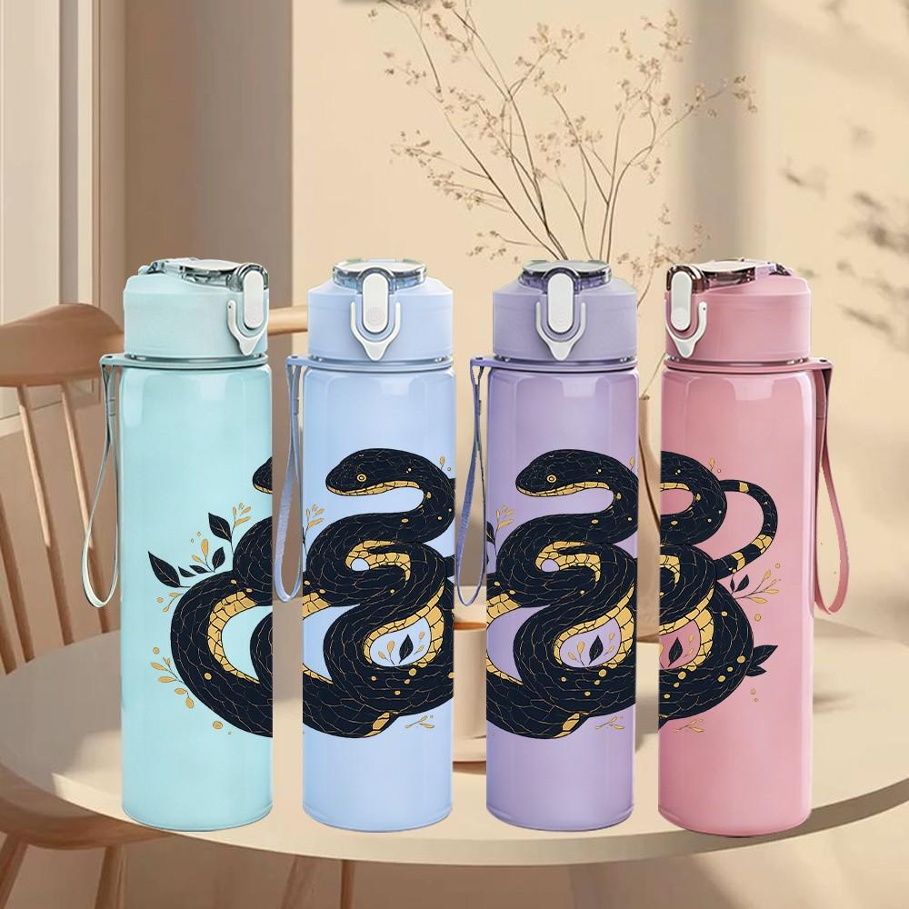 1PC Twisted Snake Pattern Art 750ml Color Plastic Sports Water Bottle Leakproof Flip Straw Lid Suitable for Sports Office Home Use