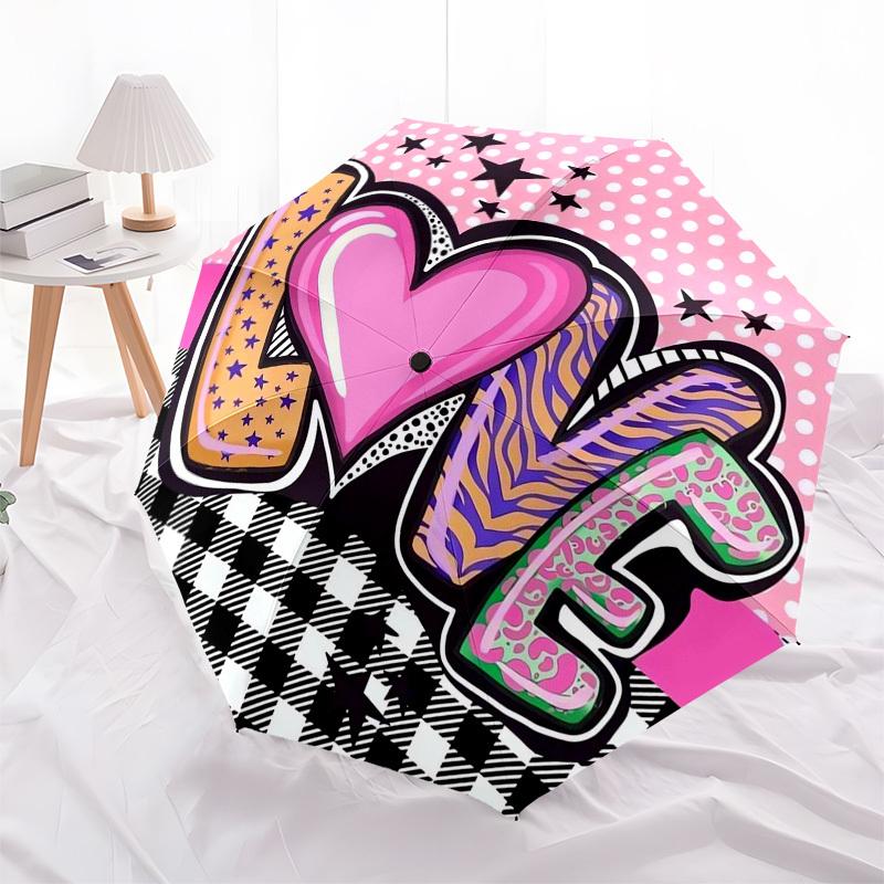 1pc Love Artwork Umbrella with Plastic Handle,Suitable for All Seasons Umbrellaptys26012