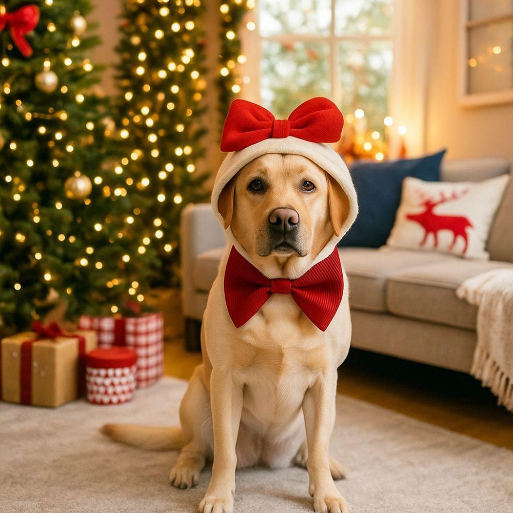 Fashion Dog Christmas Hat Warm Cute Pet Headgear Decorative Bow Cat Costume Festive