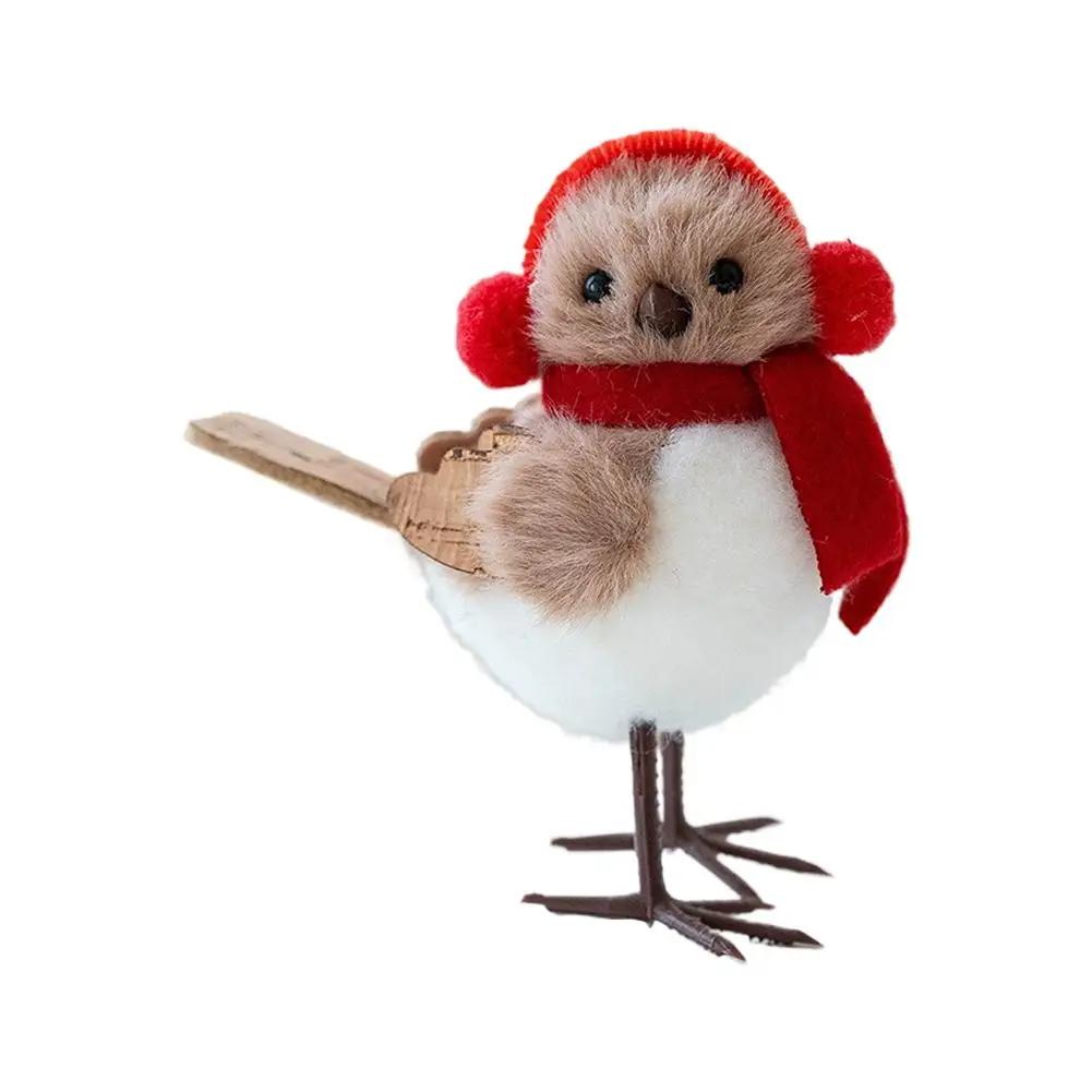 Cute Plush Bird Christmas Tree Hanging Pendant Decorations For Xmas Party 2026 New Year Fake Birds With Hats Gifts Home Dec V5S5
