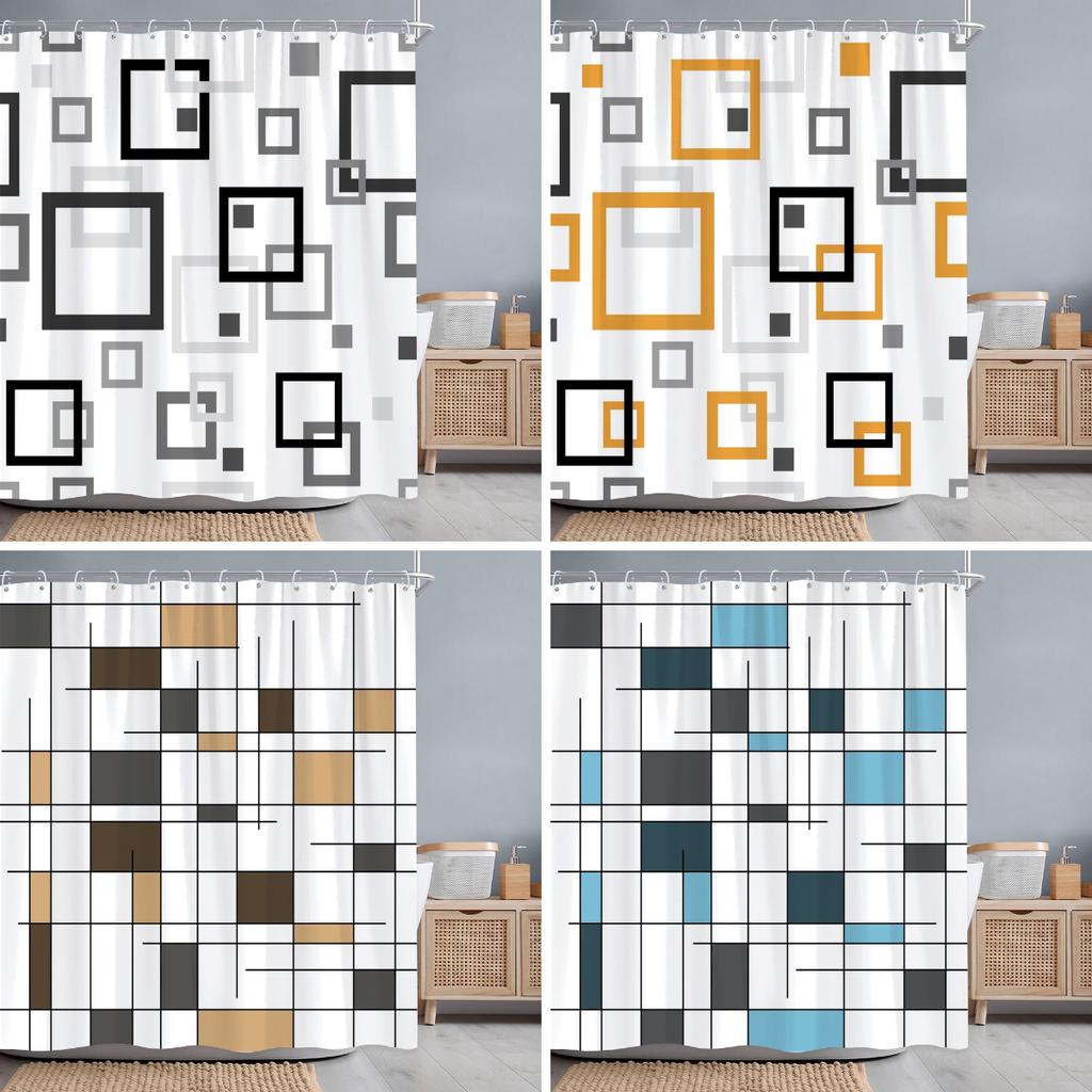 Abstract Geometric Shower Curtain Black White Colourful Colour Block Line Simple Modern Polyester Shower Curtains Bathroom Decor