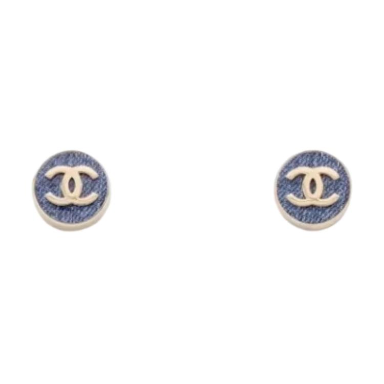 

Chanel Denim Double C Ear Clips Unisex Accessories Blue Gold ABH047B22934U5842 Box+Shopping Bag,Stud Earrings