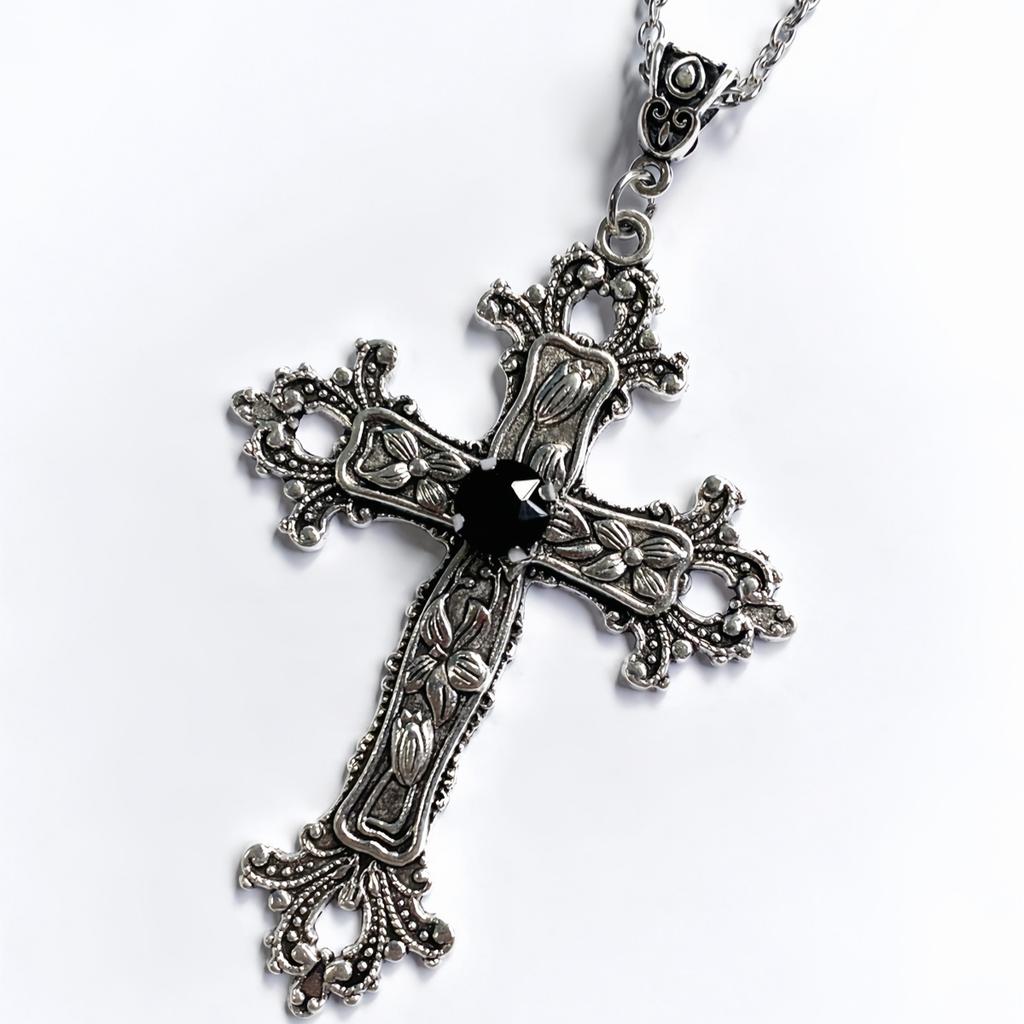 Punk Crystal Big Cross Pendant Necklaces for Women Men Gothic Irregular Cross Clavicle Chain Necklaces Aesthetic Jewelry