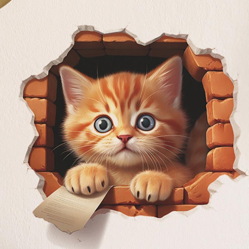 Cartoon Cute Cute Broken Wall Cat Sticker Bedroom Living Room Porch Background Landscaping Wall Sticker