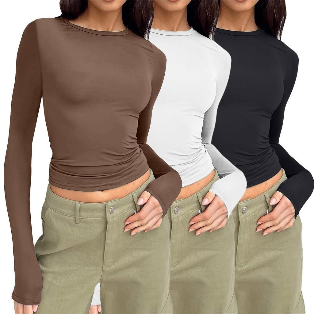 European and American Women's Casual Slim Fit Long Sleeve Pullover T-shirt Streetwear Set