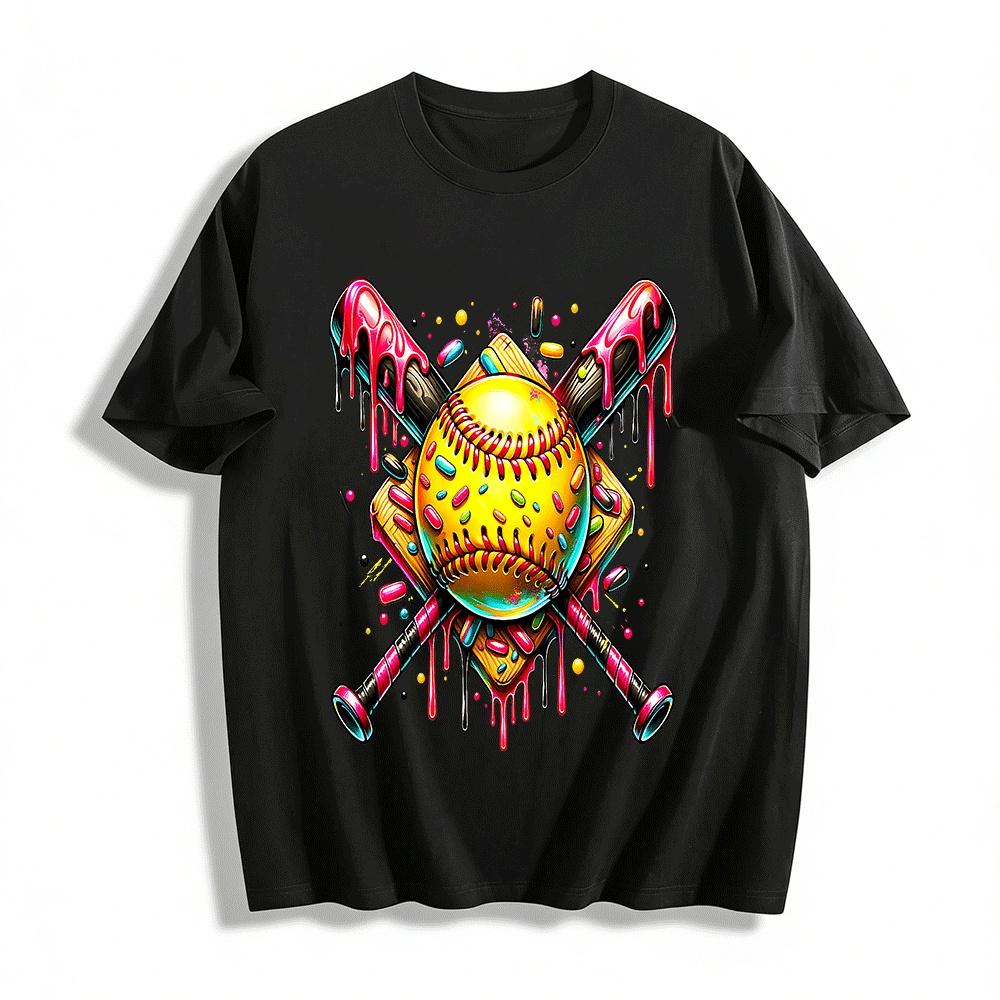 Candy Softball Print Trendy Cool Short Sleeve Top Pure cotton T-shirt XXS