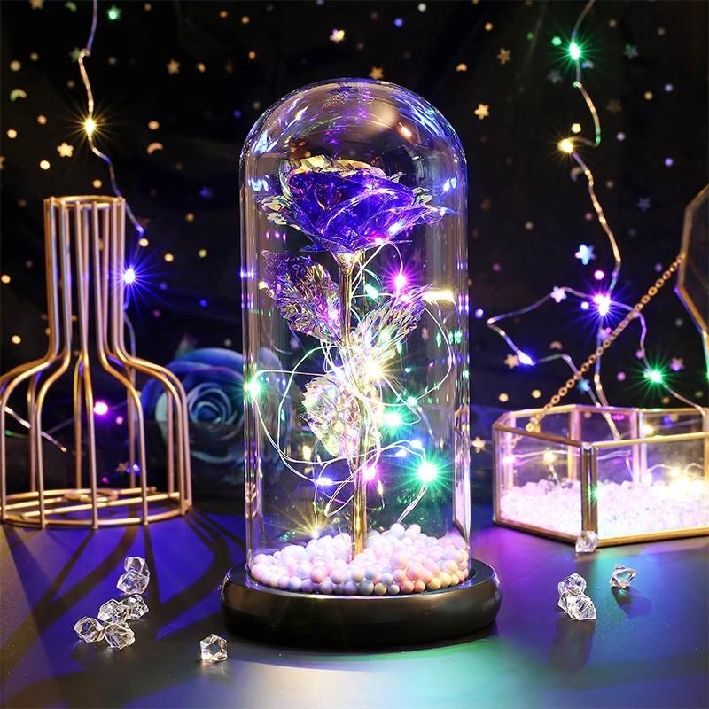 LED Rosegold Folie Konservierte Blume Glaskuppel - Kreatives Geschenk für Valentinstag & Frauentag