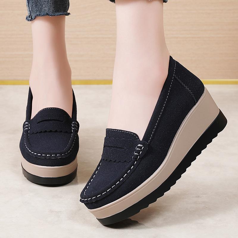 Spring and Autumn Women's Flat Platform Loafers Ladies Elegant Suede Leather Shoes Woman Slip On Moccasin Women's Casual Shoes
