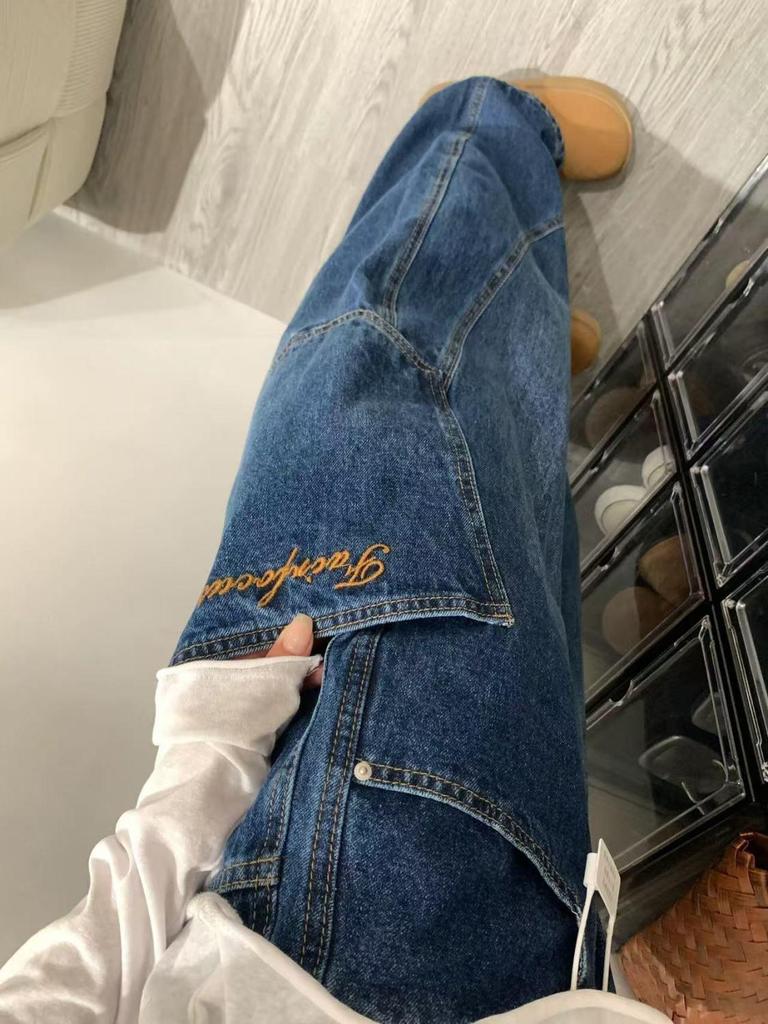2025 Autumn Retro Embroidered Wide-Leg Workwear Jeans