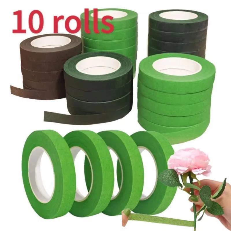 1-10rolls Bouquet Floral Stem Tapes Green Self-Adhesive Tapes Florist Flower Wrapping Tape Wedding Party DIY Decoration Supplies