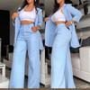 2026 Summer Elegant Women's Solid Color Split Sleeve Suit with Straight Leg Pants