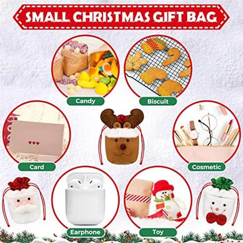 Portable Christmas Kids Candy Bags Pouch Santa Snowmen Xmas Bag Children Bag Drawstring Apple Bags Decorations Suitable for Gift