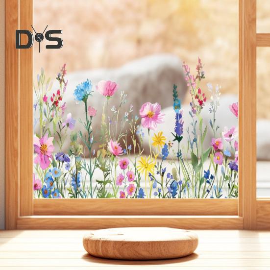 Colorful Floral Static Sticker Double-Sided Waterproof Flowers Sticker Spring Window Clings for Glass Windows Doors Home Office Decor