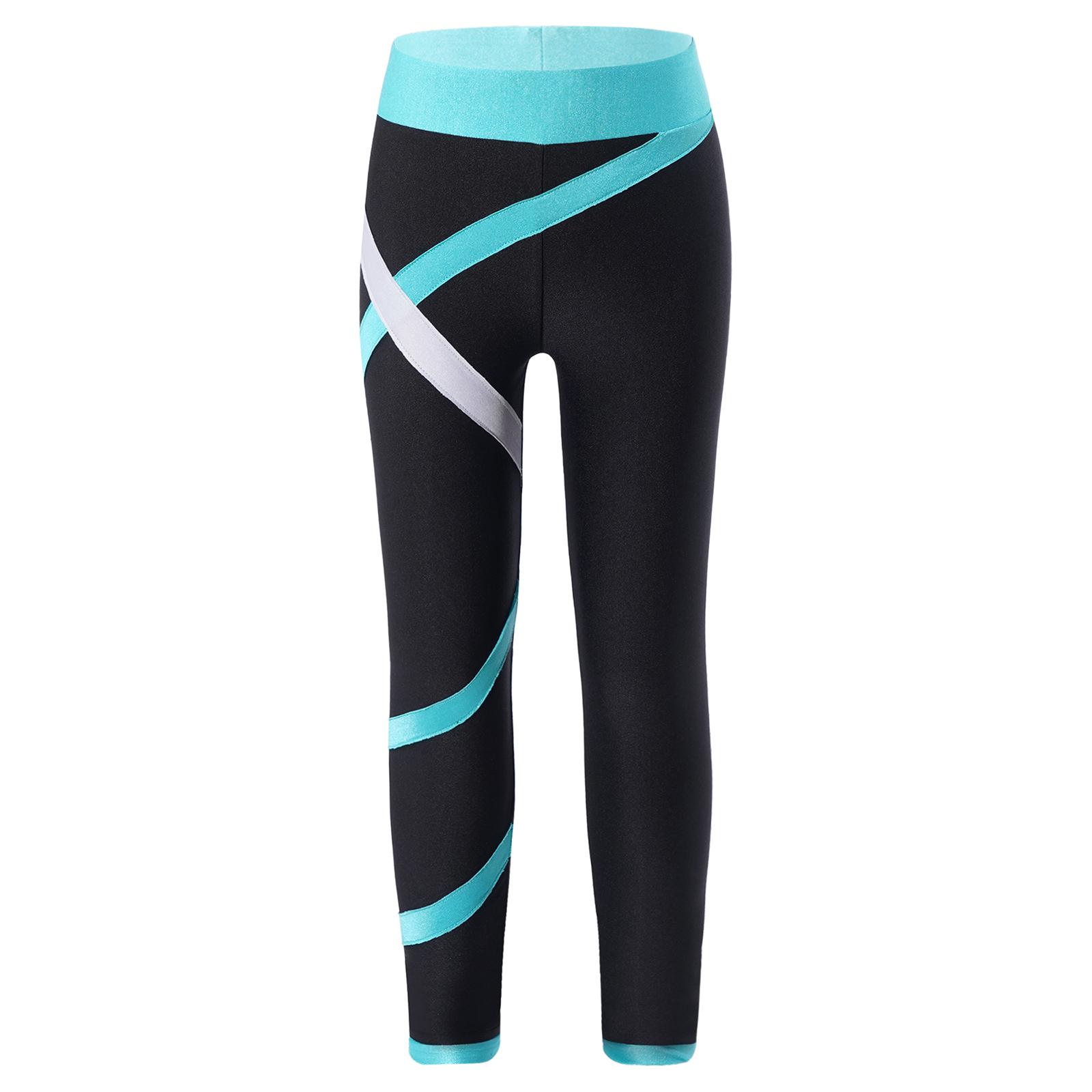 Leggings für Mädchen mit Farbblockmuster, eng anliegend, dehnbar, Eislaufhose, Sporthose 9-10 Years grün