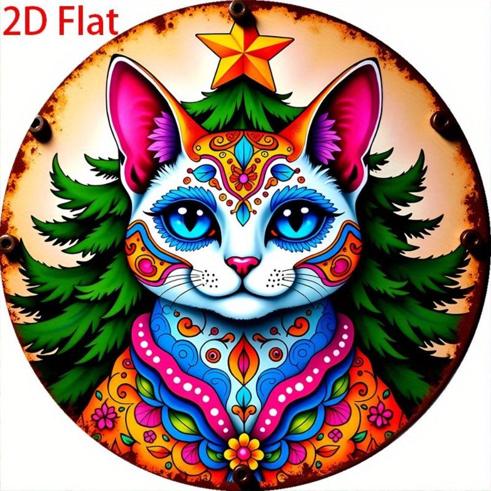 Metal Cat Wall Decor Tin Sign Gift For Friend 15x30cm Vintage Home Art