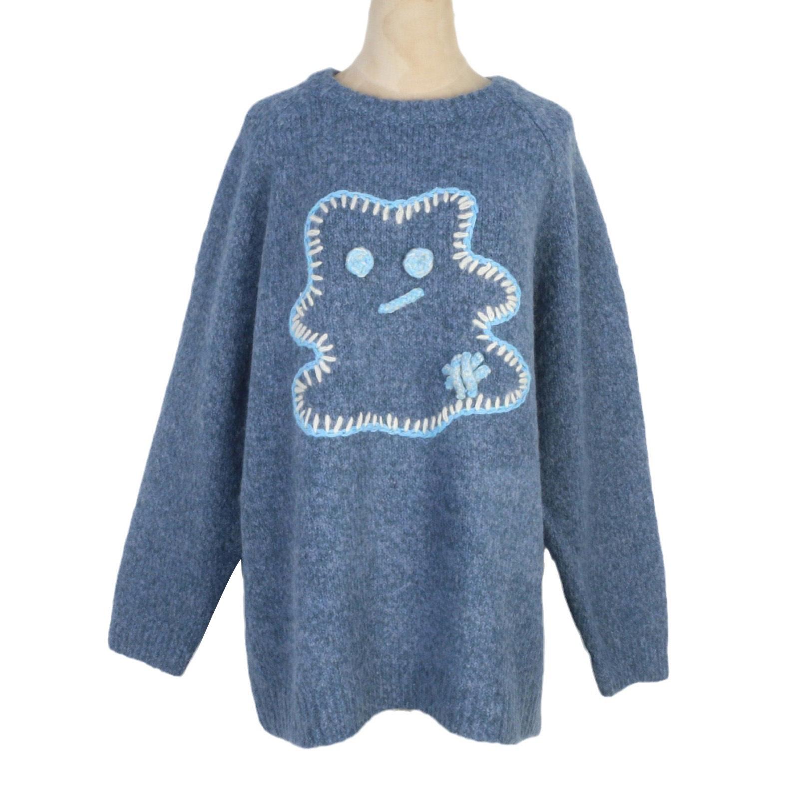 

Европейский и американский мультяшный вышитый трикотажный пуловер с цветными блоками - Женский свитер с круглым вырезом средней длины свободного кроя для осени/зимы. Large