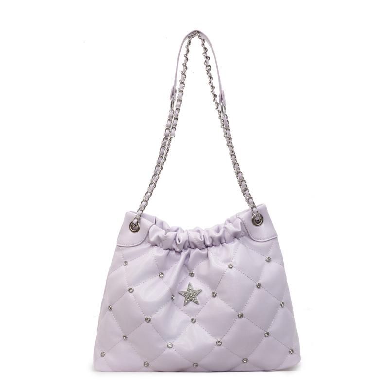 

Korean version of rhombus chain bag 2025 new large-capacity casual bucket bag with simple texture shoulder bag фиолетовый