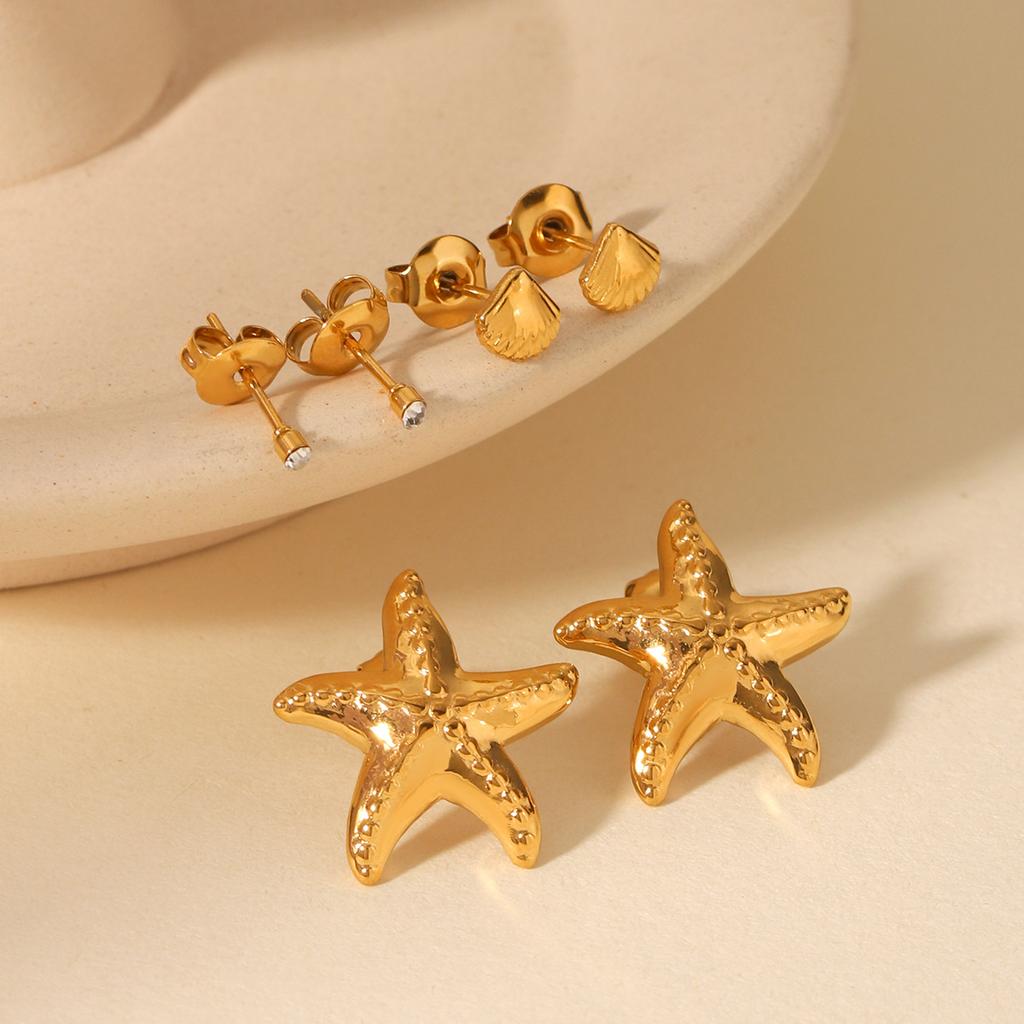 Star-shaped Jewelry Set Zircon Stud Earrings Ins Vacation Style Starfish Earrings 18k Gold Titanium Steel Accessories