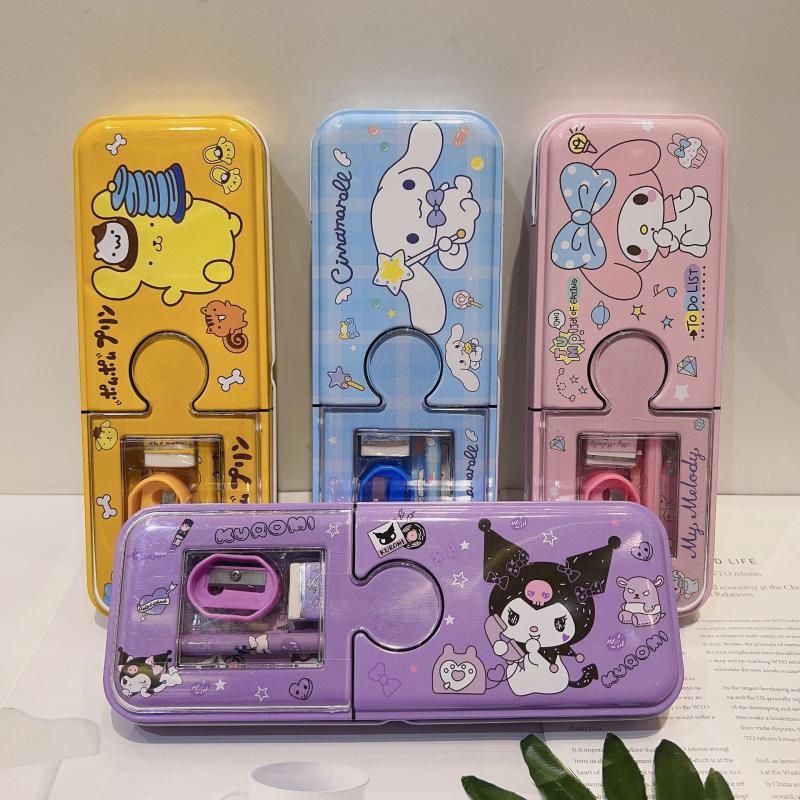 Creative Pencil Case Kit For Elementary Students Cartoon Iron Box With Complete Stationery Set