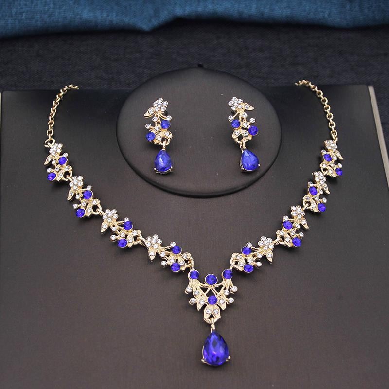 17 Colors Water Drop Purple Bridal Jewelry Sets for Women Party Prom Choker Necklace Earrings Bride Wedding Costume Accessories