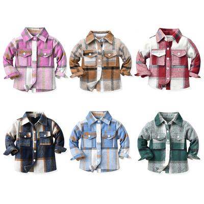 3-8 Years Kids Plaid Shirt Spring/Autumn Boys Girls Button Down Shirt Coat With Pocket