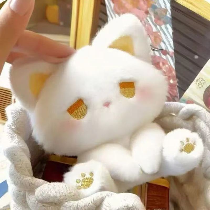 Cute Sleepy Emo Black Cat 16Cm Plush Toy Soft Fluffy Cartoon Sitting Stuffed Animal High Appearance Kitten Doll Gift For Kids