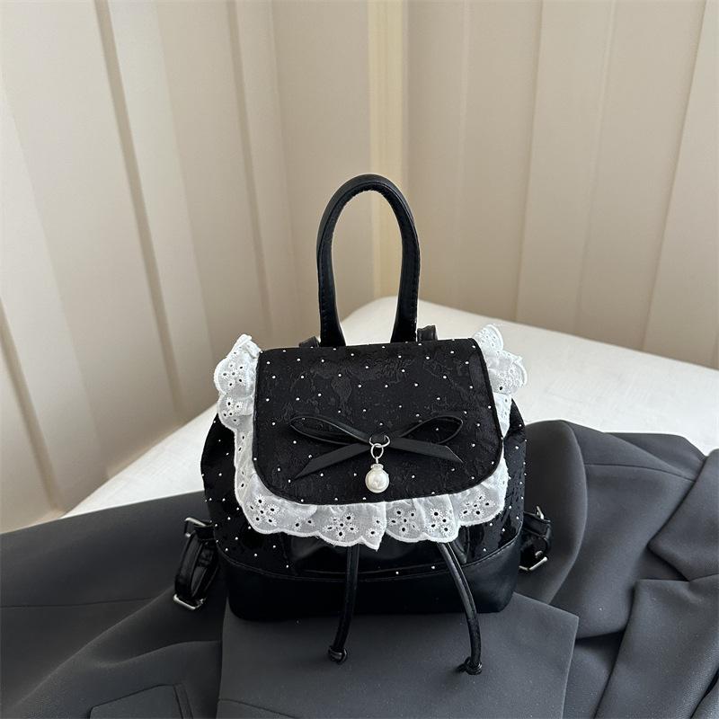Schoolbag1011 New Korean Lace Backpack Women's Bow College Style Mini Backpack Girl Heart Commuter Belt Pendant