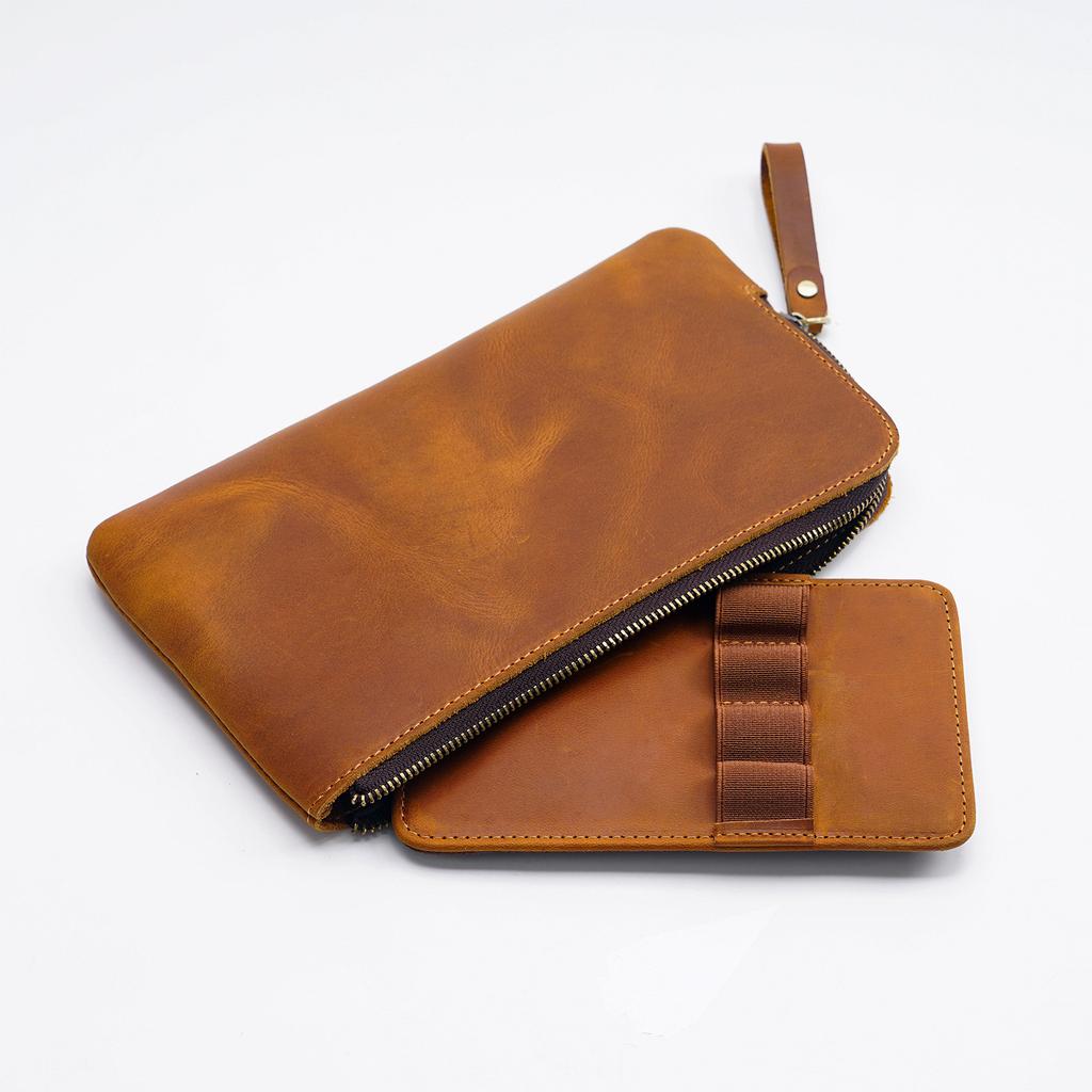 Top Layer Genuine Leather Pen Case Cute Creative Apple Pencil Holder Bag with Stand  Pencil Pouch Free Sample Included