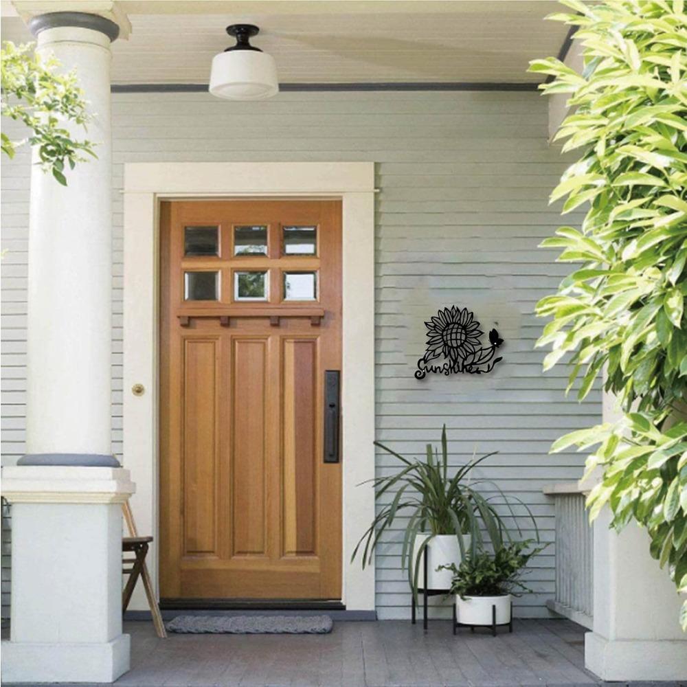 Metal Sunflower Butterfly Wall Art Iron Sculpture Home Garden Decor Black 12x10 Inch