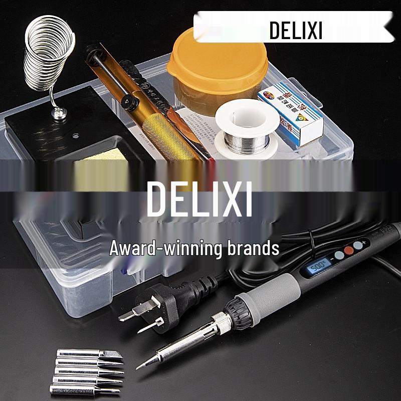Delixi Adjustable Temperature Soldering Iron Set - High Power, Constant Temperature Solder Pen for Household Repair & Welding.
