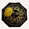 Golden Celestial Sun & Moon Face Round Coaster Set of 2 Umbrella, Cute Umbrella with Cute Design, Portable 3-Fold Compact Umbrella for Men & Women, Va