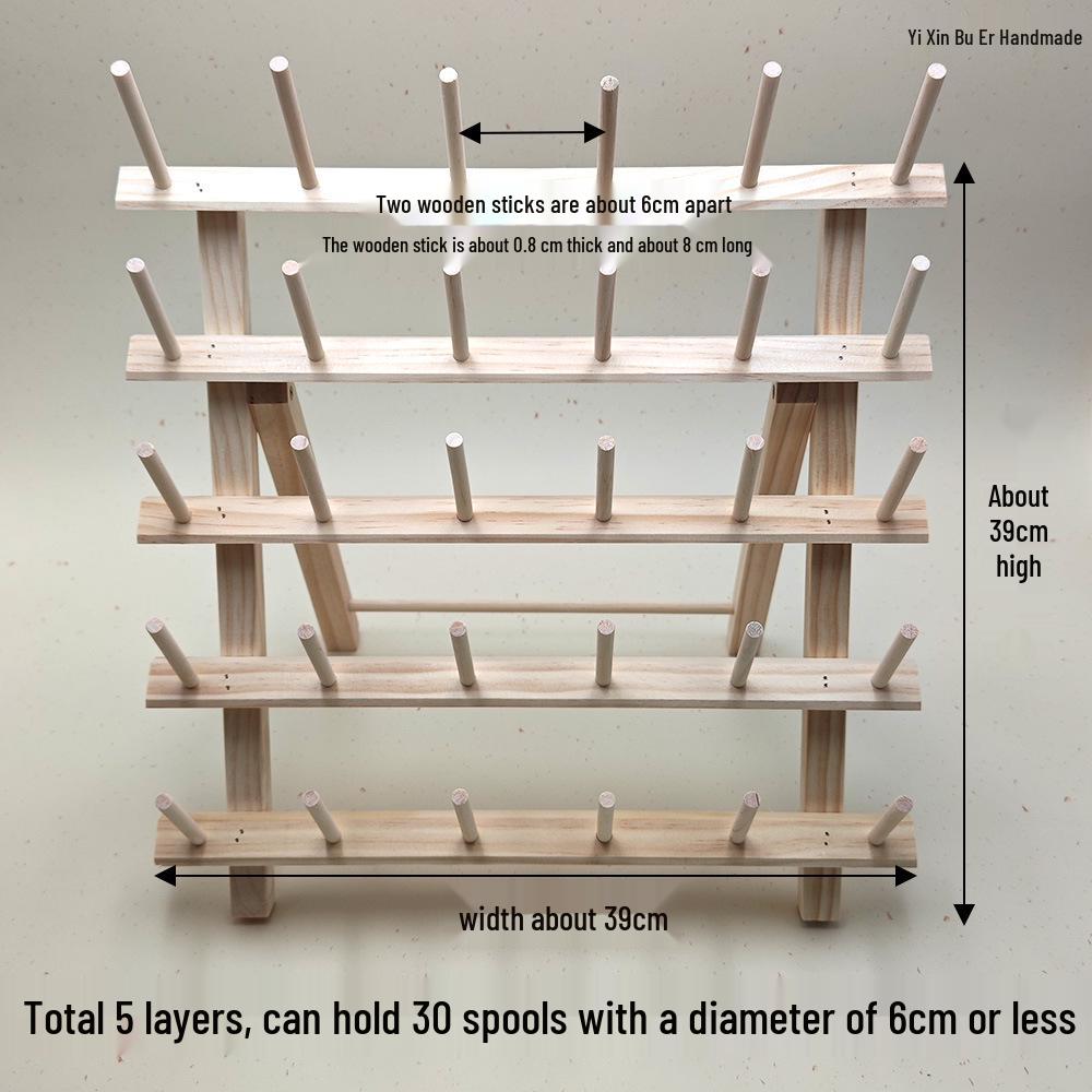 Solid Wood Folding Sewing Thread Rack - Large Spool Holder, Wall-Mounted or Desktop, Available in 4 Styles