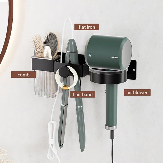 Wall Mount Hair Dryer Holder Bathroom Hair Tool Organizer Rack Strong Load-bearing