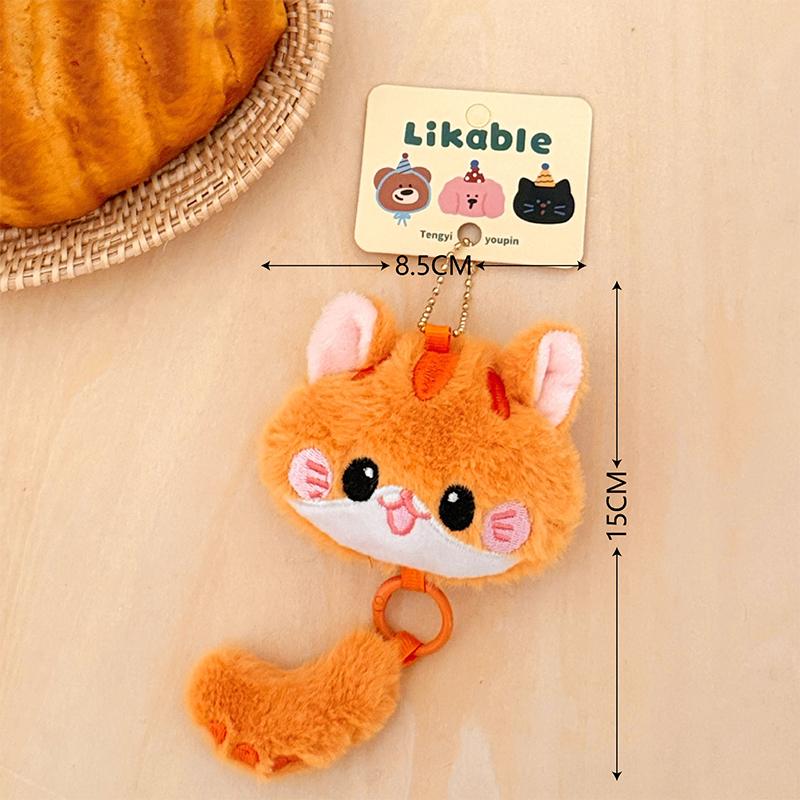 Cute Long-Tailed Kitten Plush Doll Pendant Cartoon Stuffed Doll Keychain Bag Charm Backpack Hanging Decoration Key Holder