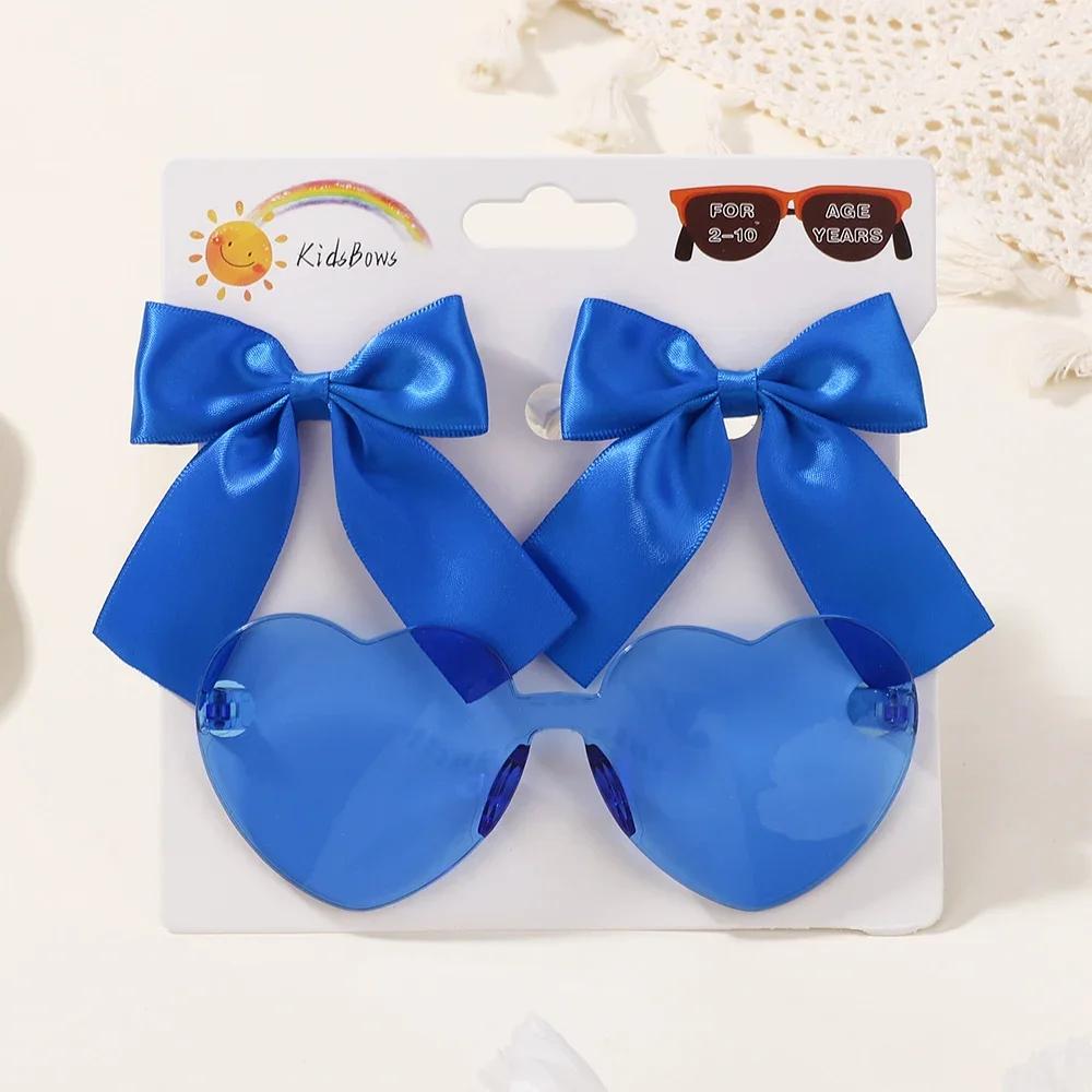 3pcs/Set Cartoon Peach Sunglasses with Ribbon Bows Hairclips for Kids Girls Summer Beach Hair Accessories Cute Hairgripes Glasse