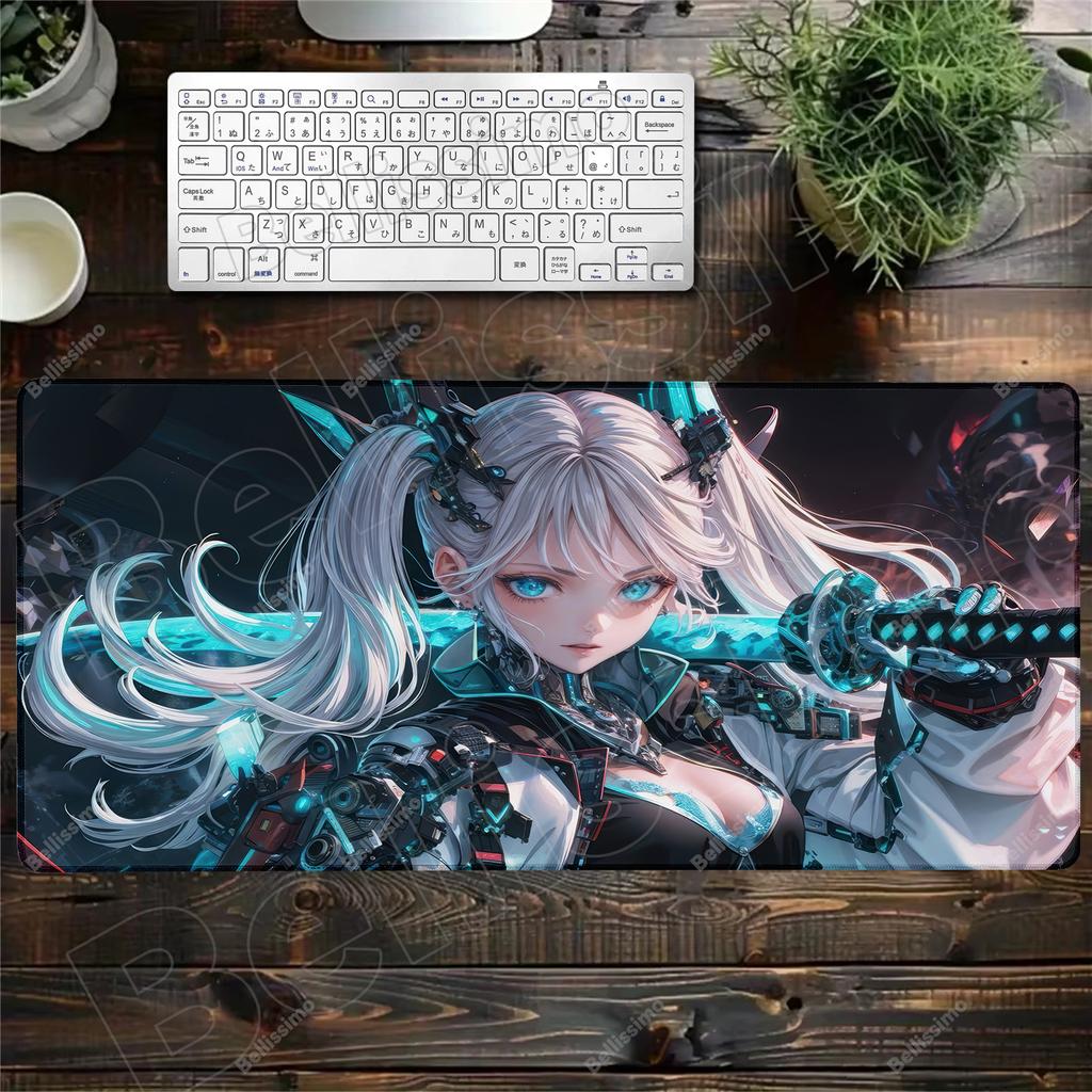 40x90cm Gaming Mouse Pad Cartoon Samurai Girl Deskmat Large Gamer Professional Premium Mousepad Speed Control Accessories Rug