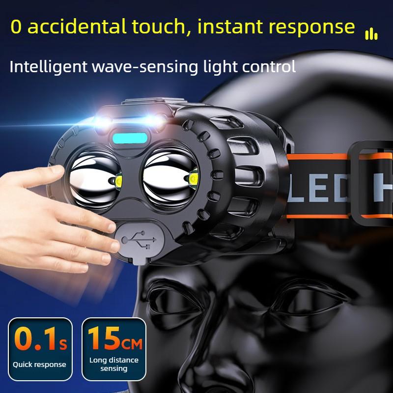 1-4PCS Super Bright LED Headlamp Rechargeable Motion Sensor Waterproof Head Light  Life for Night Fishing Mining Construction