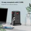 US Multi Power Strip 12 Way Outlets Sockets with 5 USB Ports 1250W 10A Universal Socket with 1.8m Extension Cord for Home Office