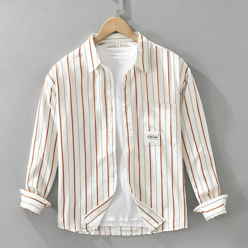 Japan fashion Fresh Artistic Stripe Long sleeve Shirts Men's European Hong Kong Style Versitile Fashion Western Style Casual Shirt Thin