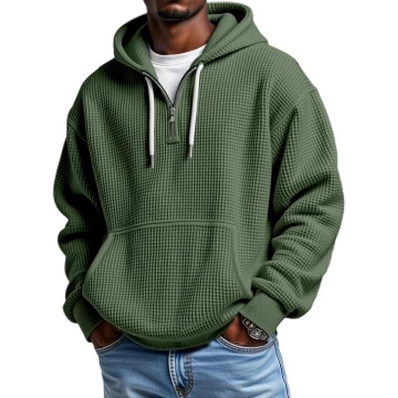 Men's 3D Print Double Hood Zipper Sweatshirt - Waffle Knit Cross Design (2025 New Arrival)