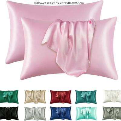 2pc Polyester Pillowcase For Skin And Hair  Satin PillowCases Soft Breathable Smooth Cooling Pillow Covers For Sleeping