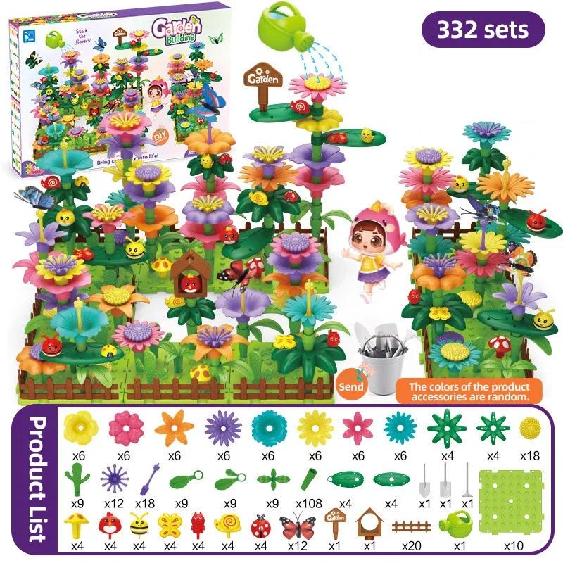 Flower Garden Building Set Girl Diy Flower Stacking Blocks Toddlers Bouquet Bricks Development for Kid 4 5 6 Years Old Gifts Set