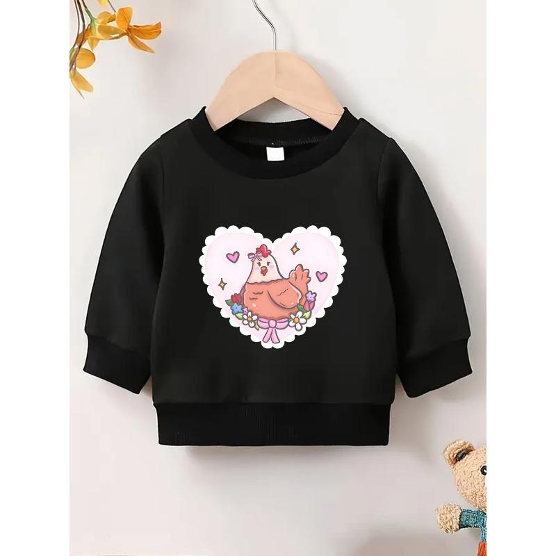Kids Crewneck Sweatshirt, Cute Cartoon Hen in Heart Wreath Print, Soft Tone Thin Spring Top, Outdoor Baby Outfit