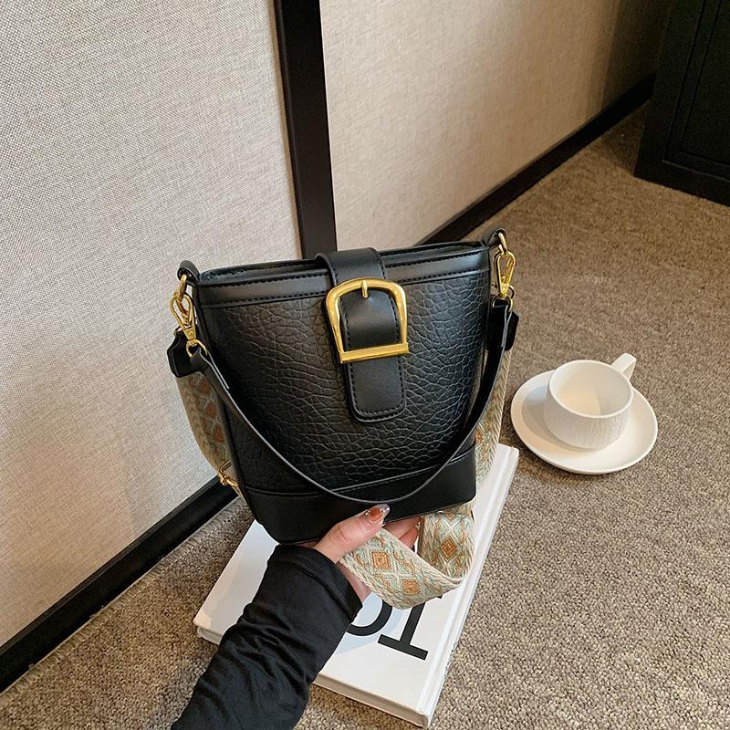 Stylish Pu Cross-border Trend Bucket Bag For Daily Commuting чёрный