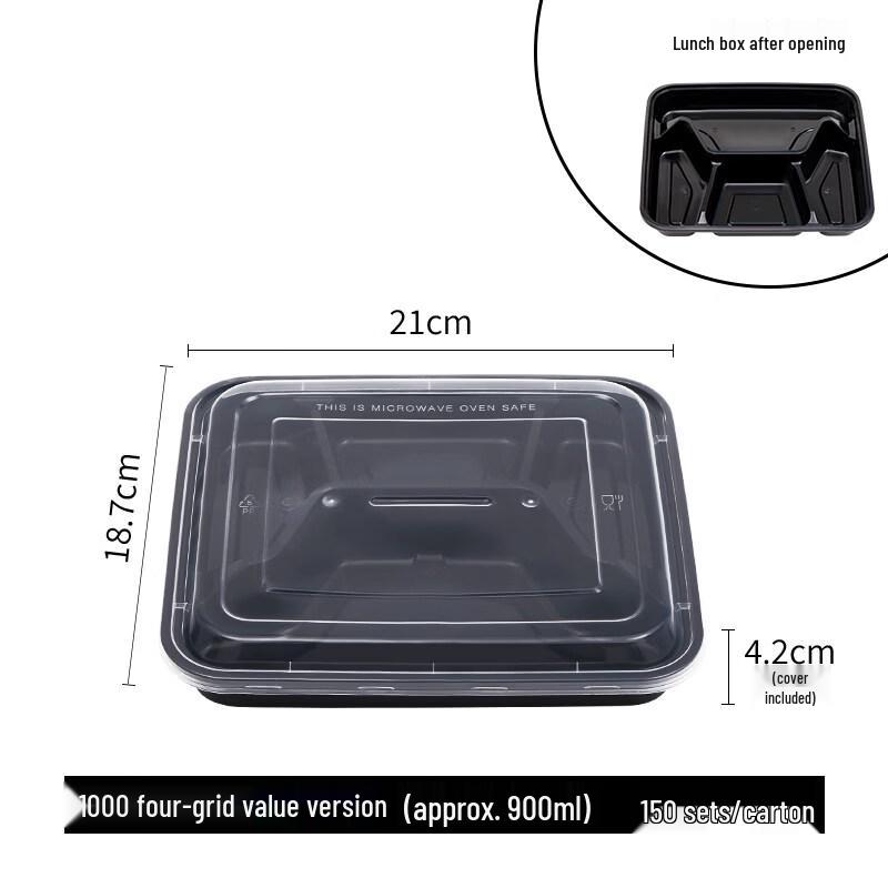 ZISIZ 1000ml Disposable Multi-Compartment Meal Containers