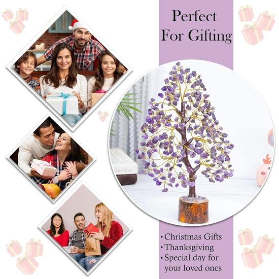 Crocon Amethyst & Citrine Gemstone Tree Feng Shui Figurine Money Bonsai Good Luck Chakra Balancing Reiki Healing Crystals Decoration  10-12